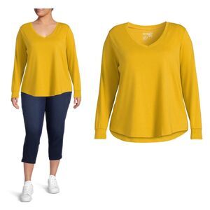 Terra & Sky's V-Neck T-Shirt women’s plus size 3XL tee apple juice mustard new